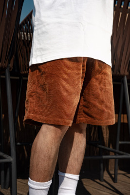 TBRE三色条绒刺绣直筒大短裤