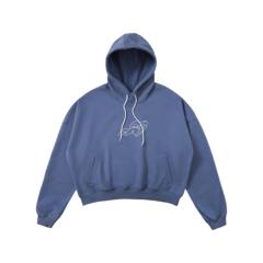 TBRE「躺人」蝙蝠袖套头连帽卫衣蓝色帽衫