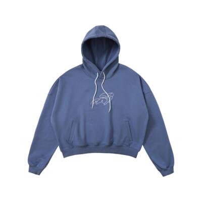 TBRE「躺人」蝙蝠袖套头连帽卫衣蓝色帽衫