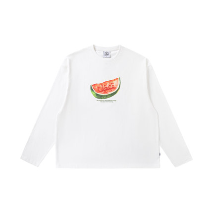 TBREARTS油画西瓜白色圆领长袖T恤