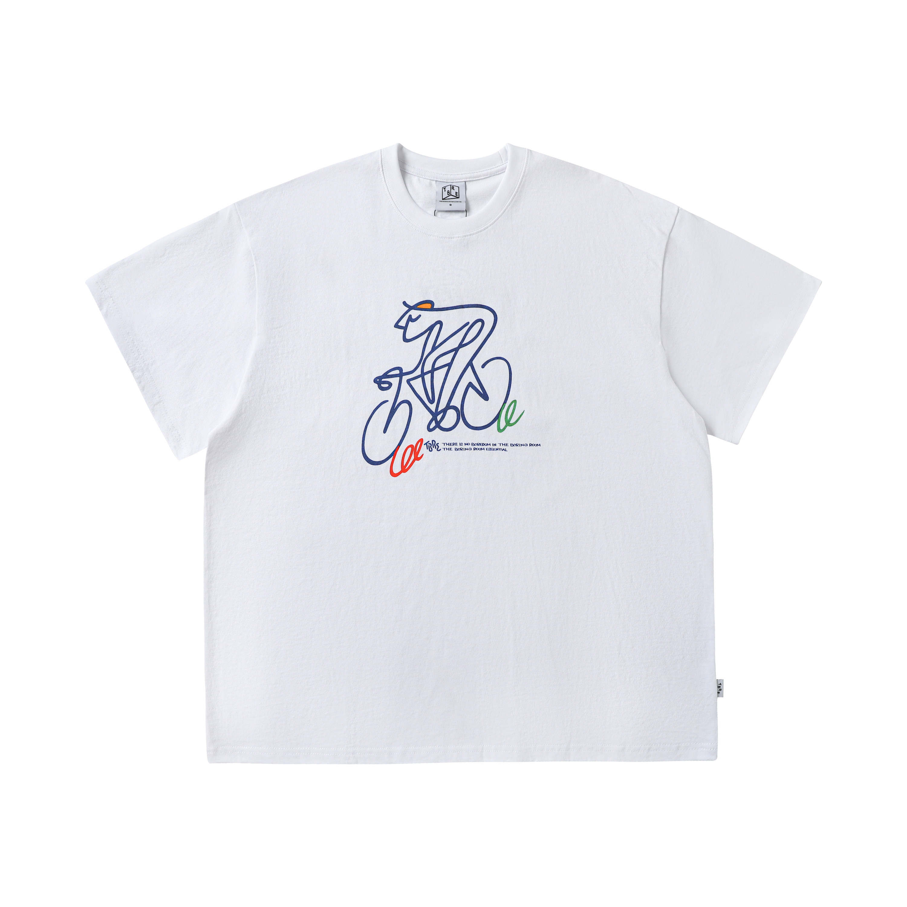 TBRE「自行车简笔画」白色圆领印花短袖T恤