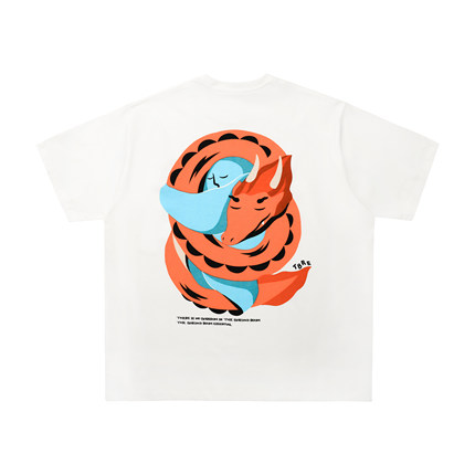 TBRE沙发人抱龙趣味纯棉圆领短袖T恤