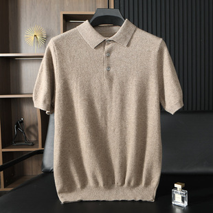 高档100纯山羊绒衫男翻领短袖T恤毛衣商务休闲衬衫精纺轻薄polo衫