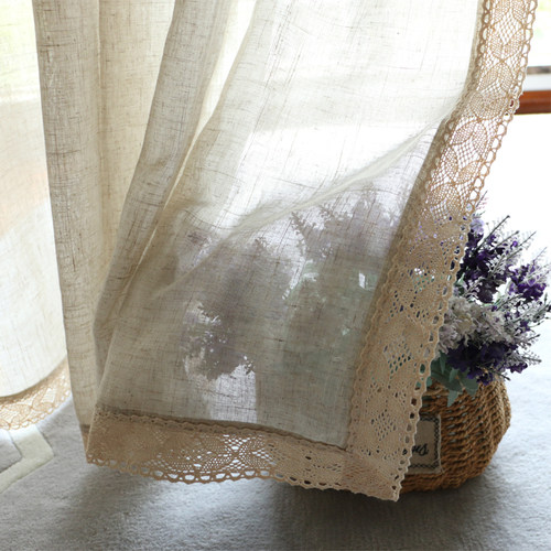 日式风灰色亚麻免打孔半遮光窗帘
