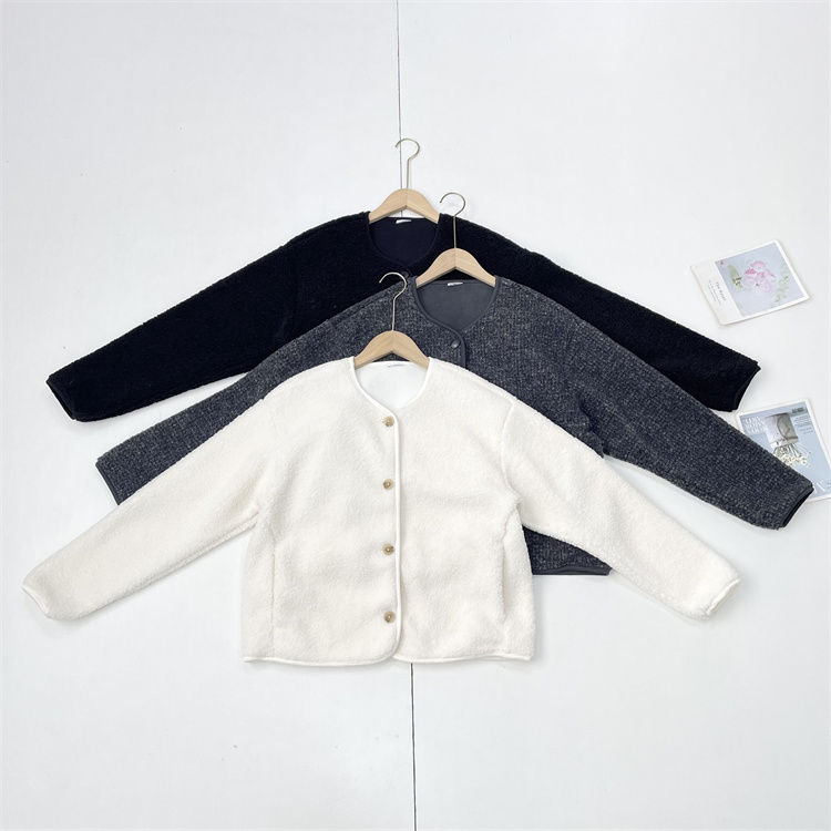 N3韩单纯元25秋冬新款女圆领长袖保暖羊羔毛开衫外套休闲百搭上衣