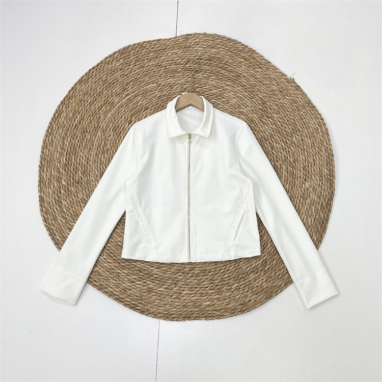 G3精品好货！外单纯元26春新款女翻领复古长袖拉链开衫外套纯白色