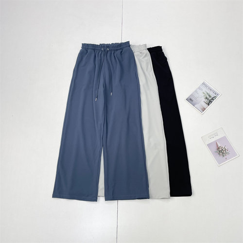 M3日单出口单26春新款松紧腰阔腿裤直筒裤百搭显瘦长裤纯色基础款