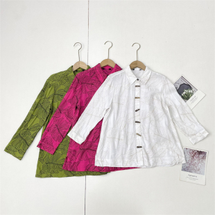 女通勤开衫 D1满身刺绣款 衬衫 25秋新翻领九分袖 宽松文艺 外单纯元