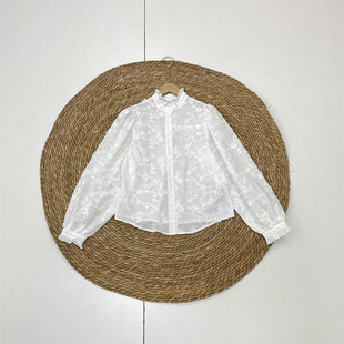 衬衫 D1重工款 花边领立体刺绣提花开衫 女长袖 西班牙外单26春新款