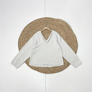 毛线衣套头保暖经典 M1慵懒风 女V领拼接长袖 25冬新款 上衣 外单纯元