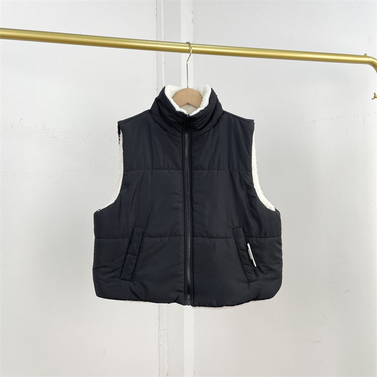 E4两面穿~超实用25年冬季棉服女士羊羔毛纯色立领拉链衫外套上衣