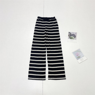 松紧腰针织直筒裤 A2经典 长裤 26新款 休闲百搭 黑白条纹外单纯元