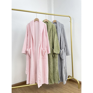 C6外贸单超柔羊羔毛带口袋长款睡袍浴袍家居服秋冬厚款男女情侣款