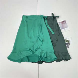 半身裙复古缎面质感温柔风 围裹式 G2绿色系缎面 外单优雅女一片式