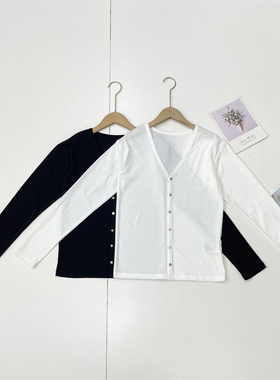 E1实用百搭~日单纯元25秋新女柔软V领针织长袖上衣简约纯色款开衫