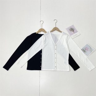 开衫 E1实用百搭 上衣简约纯色款 25秋新女柔软V领针织长袖 日单纯元