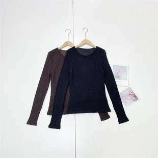 上衣法式 H1蕾丝镂空设计外单纯元 圆领衬衫 女镂空长袖 通勤 26春新款