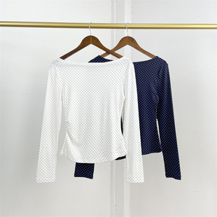 柔软一字领波点T恤百搭好货打底上衣自留款 女长袖 26春新款 C2大牌