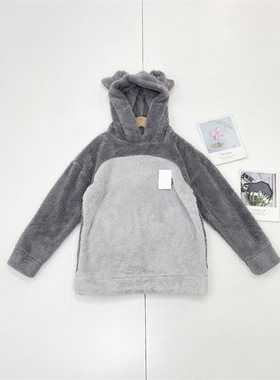 D5厚G家迪SI尼联名款日单25冬新款女休闲家居羊羔绒上衣连帽卫衣