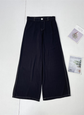 F4简约款~亚麻面料~外单25年夏新款百搭休闲裤阔腿裤女裤通勤时尚