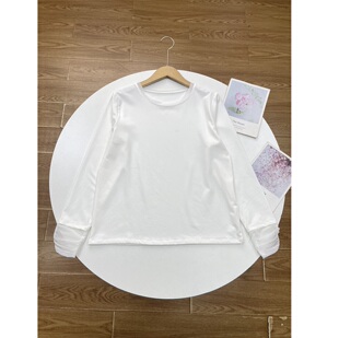 口网纱拼接 T恤衫 日单外单26春新款 圆领亲肤长袖 女纯色打底衫 H1袖