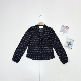 女V领长袖 法式 微闪百搭开衫 G7黑金蕾丝 小衫 26春新款 衬衫 外单纯元