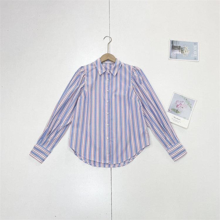 D1美式学院风经典条纹外单26春女翻领时尚泡泡袖衬衫通勤宽松上衣,女装/女士精品,衬衫,淘宝优惠券,粉丝福利购,淘宝优惠卷