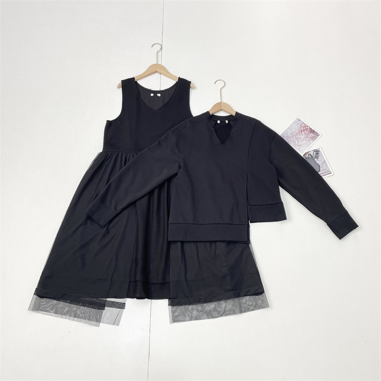 P￥1780大牌超值两件套~贵牌小众设计女套装卫衣+连衣裙黑色显瘦