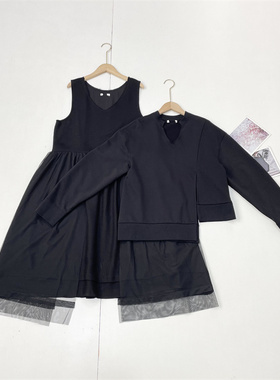 P￥1780大牌超值两件套~贵牌小众设计女套装卫衣+连衣裙黑色显瘦