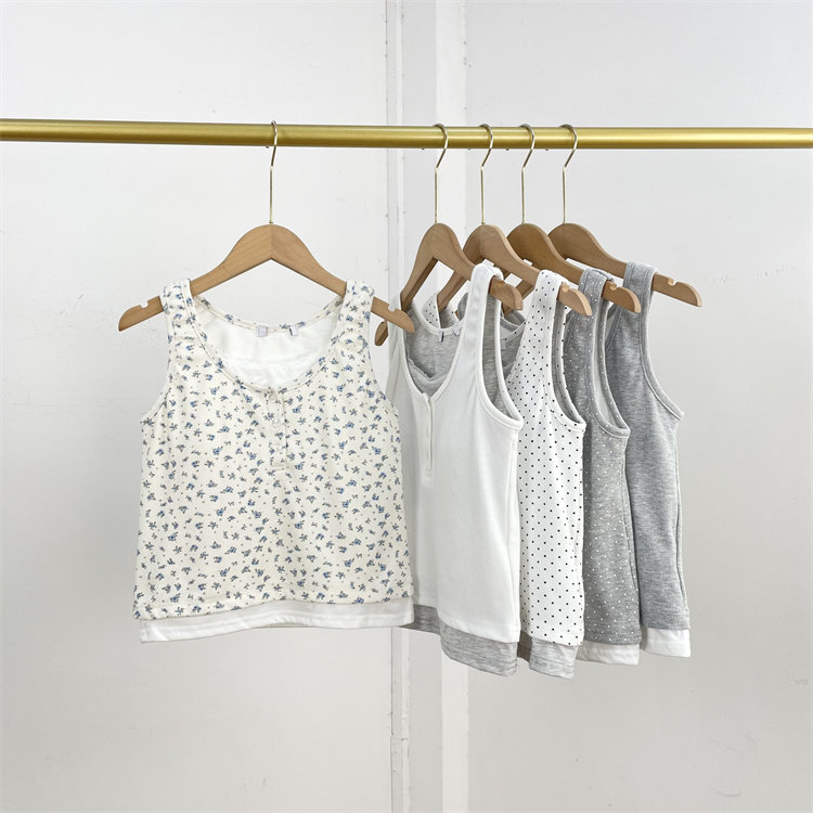 假两件碎花款~日本单26夏新款百搭实用无袖圆领直筒宽松上衣背心