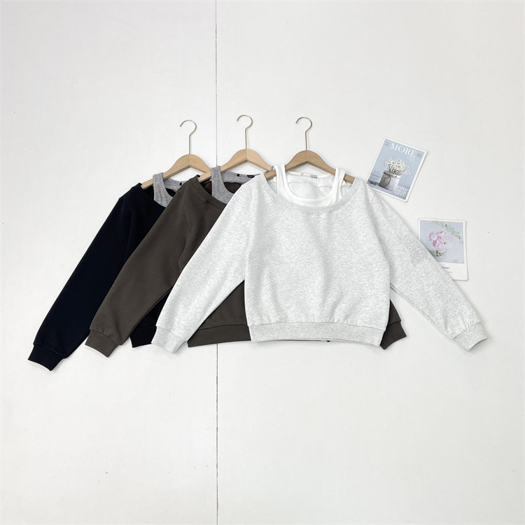 C4韩国单外贸yuan单2026春新款女圆领拼接假两件上衣休闲百搭卫衣,女装/女士精品,卫衣/绒衫,淘宝优惠券,粉丝福利购,淘宝优惠卷