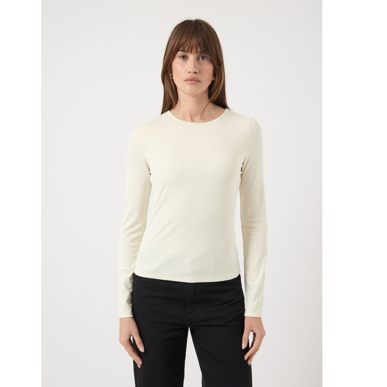 N2外单纯元~26春新款女缎面圆领罗纹柔软薄打底衫J基础白色不挑人