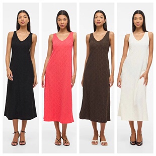 D6提花背心裙外单纯元 无袖 V领款 针织长裙A字裙简约女士 2026夏新款