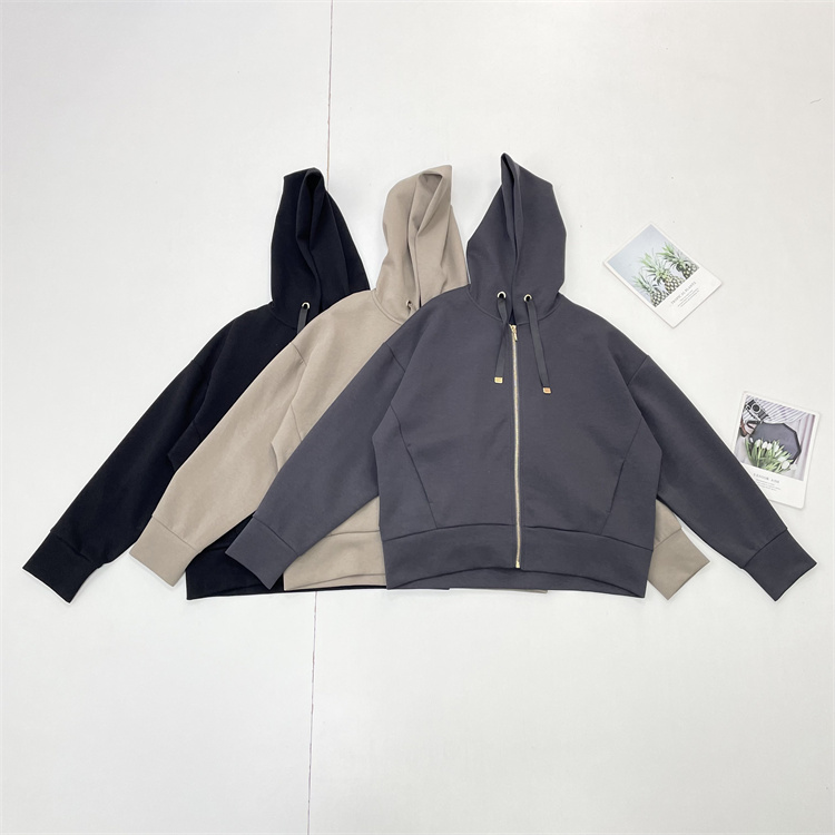 X1后背波浪款连帽拉链开衫日单外贸原单25秋女士休闲百搭卫衣外套