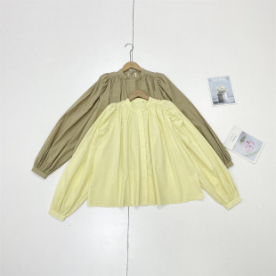 26春款 衬衫 女立领时尚 全棉开衫 通勤显瘦宽松上衣 泡泡袖 C3外单纯元