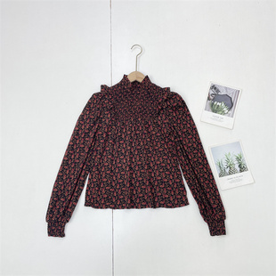 上衣 套头衬衫 C3复古碎花法国单外单优雅好货25秋款 女立领花边长袖