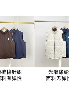 E5she货老钱风知名男款外单25冬立领拉链夹棉保暖马甲背心两面穿