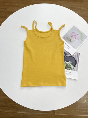 E1仅有M 亮黄色~ 双肩带吊带上衣背心女罗纹面料性价比高