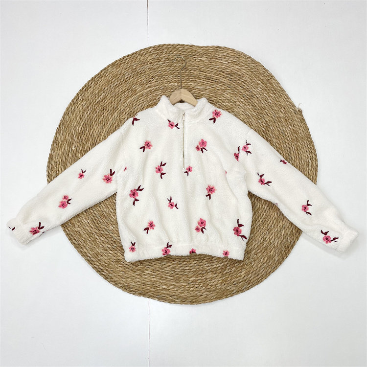 出口法国外单~女厚羊羔绒25秋冬新款花朵刺绣套头半拉链卫衣上衣,女装/女士精品,卫衣/绒衫,淘宝优惠券,粉丝福利购,淘宝优惠卷