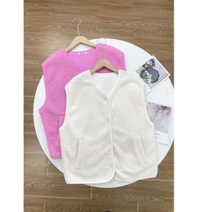 单排扣背心女 新款 E5外单纯元 羊羔毛无领马甲超级柔软上衣25冬季