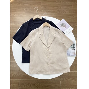 短袖 国内单26夏新款 西装 领衬衫 上衣 女外套开衫 75%天丝25%亚麻