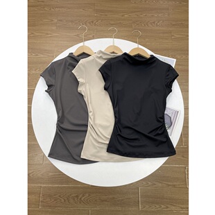 外单纯元 T恤衫 25夏新款 上衣短袖 女士基础百搭立领修身 F1巨显身材