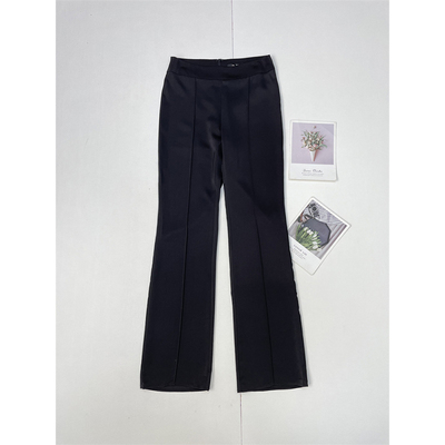 E2复古丝缎~轻she外单25夏季新款缎面直筒裤线条感休闲裤设计感