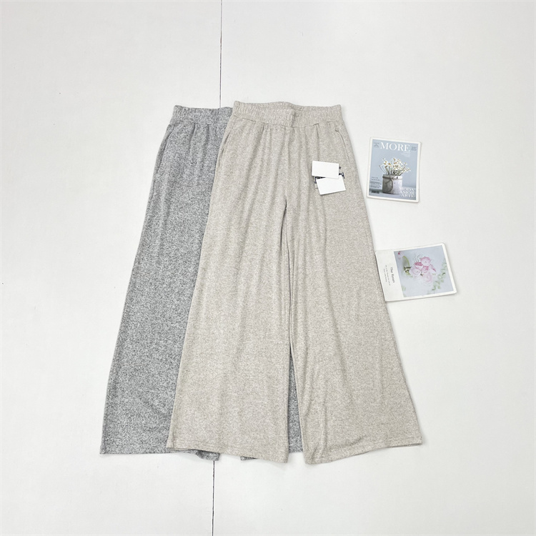 D1柔软磨毛触感~出口外单2025秋新款松紧腰宽松休闲阔腿直筒长裤