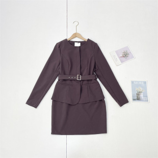 裙中长连衣裙女时尚 E3气质假两件外贸纯元 西装 连体式 26春圆领长袖