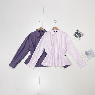 抽绳收腰衬衫 女士纯色翻领长袖 2026春夏新款 C2小众设计感外单纯元