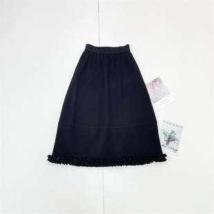 G3优雅赫本风 软糯纯色A字裙木耳边裙摆半裙松紧腰中长裙 25冬新款