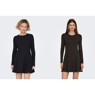 显瘦修身 圆领长袖 中长裙纯色连衣裙 26春新款 H4显身材一绝外单纯元