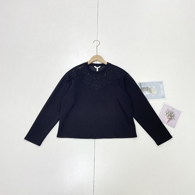 X1仅S码精致刺绣~出口外单25秋冬新款女长袖圆领纯色百搭宽松卫衣