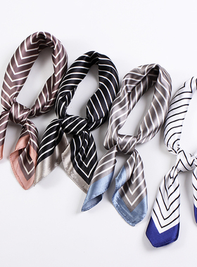 经典简约百搭黑白条纹小方巾女装饰丝巾小围巾空姐银行职业小领巾